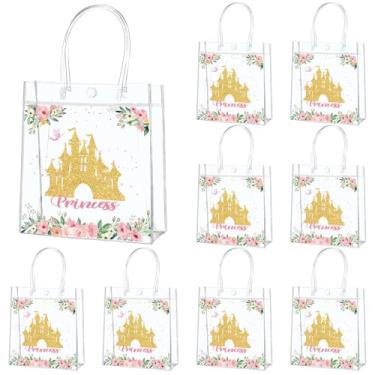 Imagem de 24 peças de lembrancinhas de festa de aniversário de princesa, saco de presente de PVC para lanches com alça, castelo, floral, tema de princesa, guloseimas, castelo, bolsa de presente de plástico