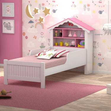 Imagem de Cama Solteiro Casa Princesa Branco Rosa
