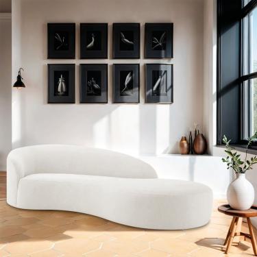 Imagem de Divã Recamier Orgânico França 250cm Lado Direito Bouclé Cor Branco