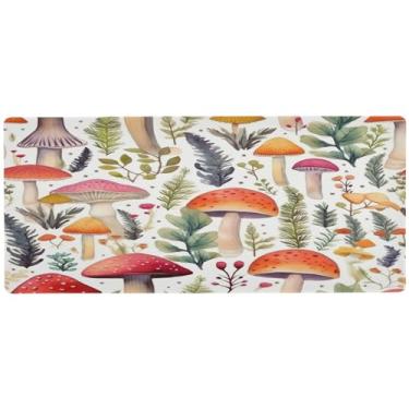 Imagem de Wassud Tapete de mouse com estampa aquarela de cogumelos com base de borracha antiderrapante, mouse pad longo com borda costurada, à prova d'água, grande mesa para escritório, casa, 89,9 cm x 39,9 cm