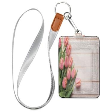 Imagem de Wassud Lindos cordões de couro PU tulipas para crachás de identificação, porta-chaves, porta-crachás, cartões de crédito para escritórios, funcionários estudantes, funcionários