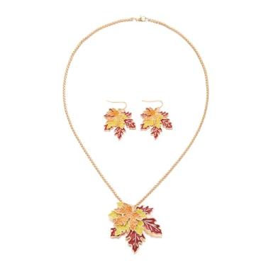 Imagem de RTY Colar com pingente de folha de bordo outono brincos pendentes em camadas coloridas folha de bordo conjunto de joias para mulheres, one size, Zinco, Sem Pedra Preciosa