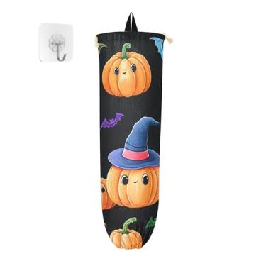 Imagem de xigua Suporte de parede para saco de plástico de abóboras de Halloween com cordão, pacote com 2, organizador de sacolas de compras reutilizáveis, decoração para bolsas, meias, roupas íntimas e