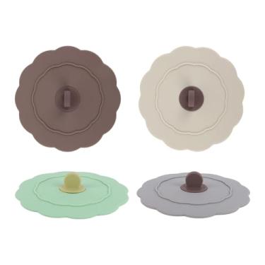 Imagem de 4un Tampas de Silicone para Copos, 10cm Tampas de Silicone Reutilizáveis Copos Bebidas com Furo Canudo Adequadas para Canecas Taças Térmicos (4 Cores)