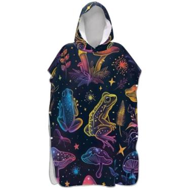 Imagem de Joisal Poncho de surfe plus size para adultos trocador de roupas de banho de praia com capuz sapo cogumelo neon poncho masculino com capuz