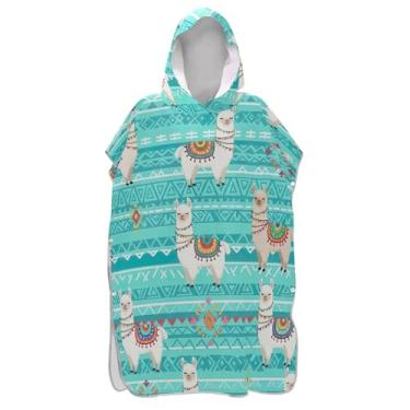 Imagem de TSENQUE Bonito Lhamas Poncho de Surf com Franja Colorida Trocador Roupão Adulto Praia Moletom Toalha Natação Plus Size Masculino Poncho com Capuz