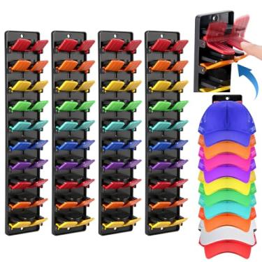 Imagem de Pacote com 4 organizadores de chapéus para bonés de beisebol – com clipes de mola embutidos, suporte de parede para armário, suporte para chapéus, organizador para bonés de beisebol, comporta até 40