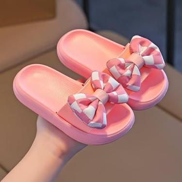 Imagem de Chinelos infantis com laço – sapatos fofos com sola antiderrapante para meninas, chinelos de uso interno, rosa, 9-9.5 Toddler