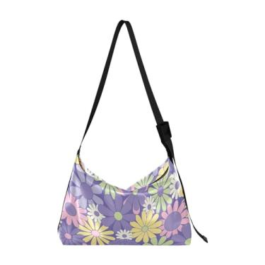 Imagem de Bolsa Hobo de Couro PU Macio Padrão Floral Verde Grande Bolsa Feminina Estampa Floral Macia Bolsa Hobo, Flores florais coloridas