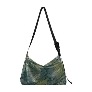 Imagem de Cute Sloth Kawaii Bolsa Hobo de Couro Animal para Mulheres Grande Masculina Bolsa de Couro Estampa de Folha Moderna Bolsa Designer de Ombro, Flores com folhas de samambaia