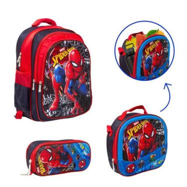 Imagem de Kit Bolsa Escolar Masculina Homem Aranha Costas Reforçada - TOYS 2U