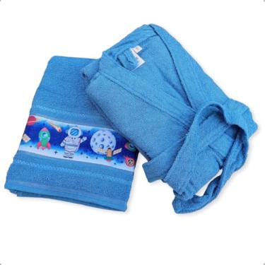 Imagem de Jogo Toalha de Banho e Roupão Infantil (Azul Astronauta, 8)