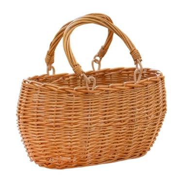 Imagem de Cesta de armazenamento, cesta de piquenique de vime com alça, adequada para piqueniques, cesta de Páscoa (cor salgueiro cozido no vapor)