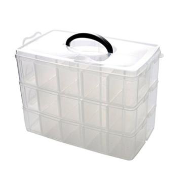 Imagem de Kamay's Organizador de caixa de armazenamento de artesanato de plástico com compartimento ajustável e empilhável transparente de 3 camadas para brinquedo, acessório de joias de mesa ou cozinha (3