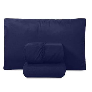 Imagem de Jogo de Cama Queen com Lençol e 2 Fronhas – Maciez, Conforto e Durabilidade para Noites Perfeitas (Azul Marinho)