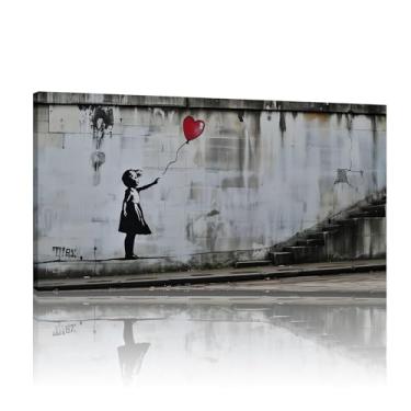 Imagem de Pôster de menina balão vermelho, arte de parede de graffiti, arte de parede de graffiti, conjunto de 1 tela de arte Banksy - (72 x 142 cm) 71 x 142 cm sem moldura
