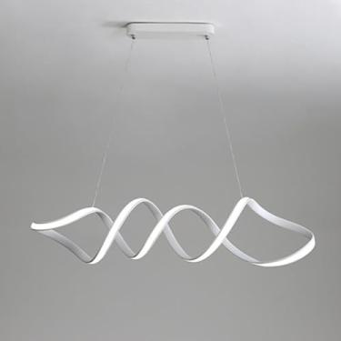 Imagem de Lustre de mesa de jantar moderno com LED, luminária pendente regulável para sala de estar com controle remoto, design ondulado, altura ajustável, ideal para sala de jantar e quarto (branco,