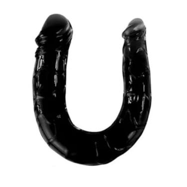 Imagem de Prótese Pênis Duplo 30X3,5Cm Flexível Com Veias Realistas E Glande Brinquedo Erótico Dildo Duplo PB11 (PRETO)