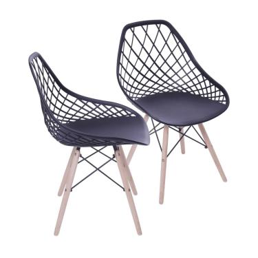 Imagem de Kit 2 Cadeiras Base Madeira Kaila Preta