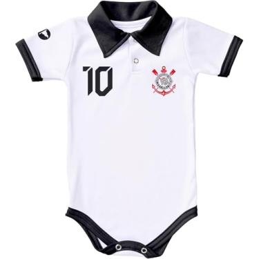 Imagem de Body Polo Corinthians para Bebê, Branco com Detalhes Pretos, Estilo Uniforme de Futebol (P)
