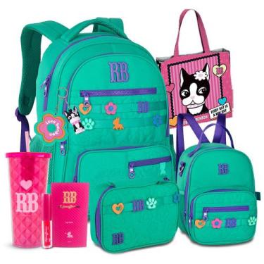Imagem de Kit Mochila Costas Estojo Lancheira Bordado Rebecca Bonbon, RB26231 Ve