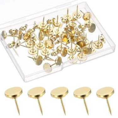 Imagem de PATIKIL 60 peças de pinos planos, tachas metálicas douradas, tachinhas de polegar para quadro de avisos, quadro de cortiça, mapas de parede, caixa de sombra, exibição de imagens, artesanato