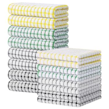 Imagem de Kitinjoy Conjunto de toalhas de cozinha e panos de prato de algodão, 16 x 25 polegadas e 30 x 30 cm a granel, toalhas de mão super macias e absorventes para secagem de cozinha, multicoloridas