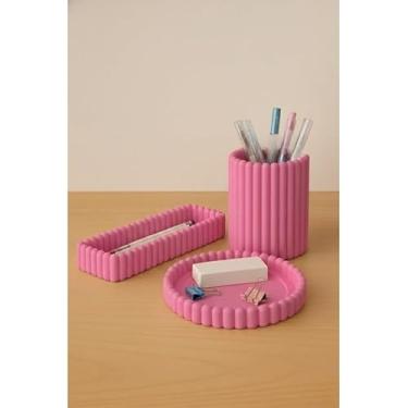 Imagem de Kit de Escritório Completo - Conjunto de Organizadores Porta-Canetas e Clips para Mesa de Trabalho e Home Office (Rosa)