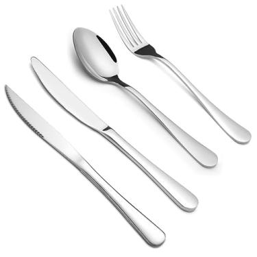 Imagem de Conjunto de talheres de 4 peças – os conjuntos de talheres de aço inoxidável incluem colher, garfos, facas, conjunto de talheres polidos espelhados para casa, cozinha, restaurante