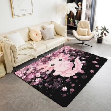 Imagem de Feelyou Tapete de área de Axolotl fofo para crianças, 12 x 18 cm, salamandra, sala de estar, para meninos, meninas, adolescentes, flores de cerejeira, tapete decorativo kawaii, oceano, marinho,