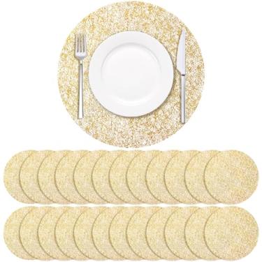 Imagem de Soleebee Pacote com 100 jogos americanos descartáveis, tapetes de mesa redondos finos com textura dourada de 33 cm, jogo americano para mesa de jantar, decoração de casa
