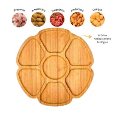 Imagem de Petisqueira Redonda Flower - 7 Divisórias MDF Amendoim, Frios, Doces - Gamela de Petisco 29cm elegante e funcional