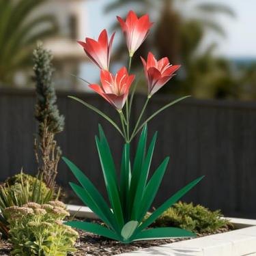 Imagem de TOMBABY Planta de agave de metal de 82 cm decoração ao ar livre lírio mexicano jardim arte jardim presente decoração de casa pintada à mão metal agave jardim quintal estátua (1, verde)