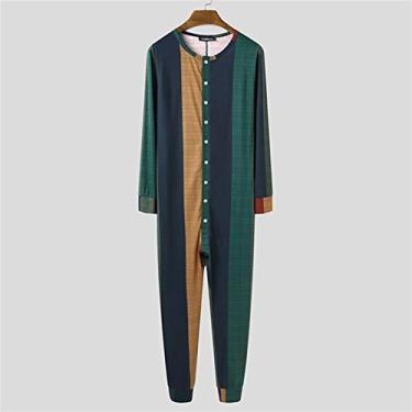 Imagem de Pijama masculino macacão roupa de casa cor sólida manga longa confortável botão lazer pijama masculino macacão roupa de dormir P-5GG (Cor: Marinho Tamanho: Grande)