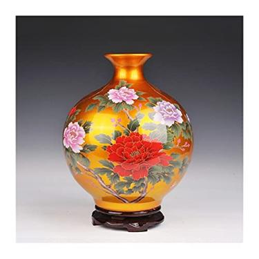 Imagem de Vaso de cerâmica arranjo de flores chinês moderno casa sala de estar armário de TV decoração vaso de presente de casamento (com base) (cor: E) (C)