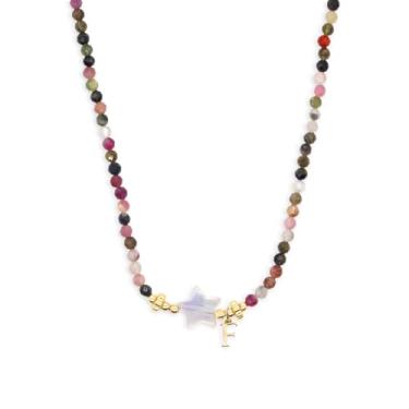 Imagem de Agriajun Colar com contas de pedras preciosas com inicial de estrela, para mulheres e adolescentes, boêmio, feito à mão, dourado, pedras naturais, nome, nome, surfista, praia, boêmio, presente,