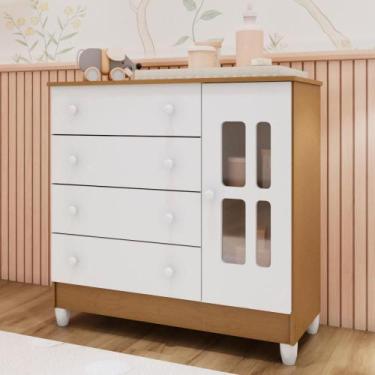 Imagem de Cômoda Infantil 4 Gavetas com Porta Fraldário Ariel 100% MDF Branco Bé