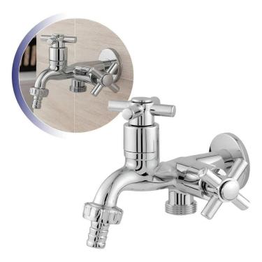 Imagem de Torneira Maquina Tanque Cromada Duas Saidas Abs 1/4 De Volta