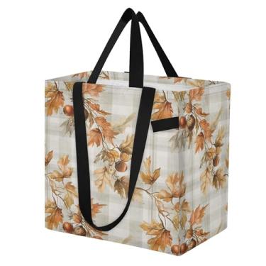 Imagem de SEHANY Sacola reutilizável de folhas de bordo aquarela com alças reforçadas, bolsa de compras de lona dobrável à prova d'água de grande capacidade para viagem, cozinha, praia