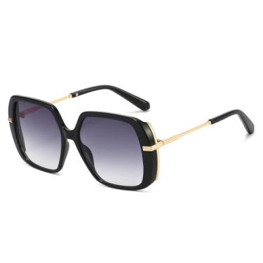 Imagem de Óculos de Sol UV400 - Armação com Lentes Transparentes e Estampa de Leopardo Degradê com Rebites para Homens e Mulheres, Ideais para Esportes ao Ar Livre, Corrida e Ciclismo, Preto e Cinza