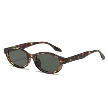 Imagem de Óculos de Sol UV400 - Armação Oval Punk com Lentes Transparentes em Duas Cores para Homens e Mulheres, Ideal para Esportes ao Ar Livre, Corrida e Ciclismo, Estampa de Leopardo Verde