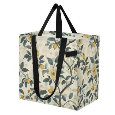 Imagem de SEHANY Sacolas de compras reutilizáveis de verão limão com alças reforçadas, bolsa de compras de lona dobrável à prova d'água de grande capacidade para viagem, cozinha, praia