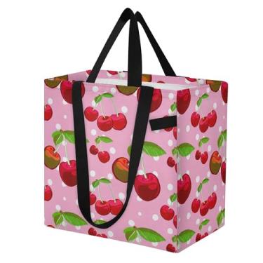 Imagem de SEHANY Sacola de compras reutilizável de cereja fofa com alças reforçadas, bolsa de compras de lona dobrável à prova d'água de grande capacidade para viagem, cozinha, praia