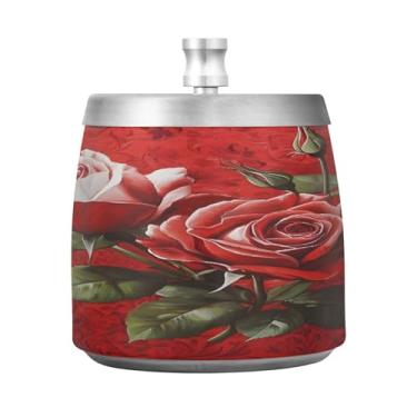 Imagem de STAYTOP Cinzeiro rosa vermelha com tampa para dia dos namorados, aço inoxidável à prova de vento, sem fumaça, cinzeiro grande para cigarro ao ar livre para decoração de escritório em casa