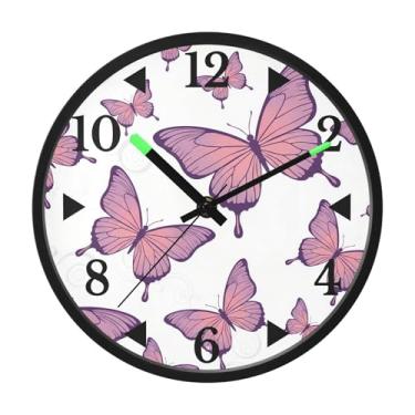 Imagem de STAYTOP Relógio de parede LED borboleta rosa roxa para quarto com brilho noturno, relógios de parede silenciosos de 30 cm para decoração de sala de estar, controle de som, relógio de parede moderno