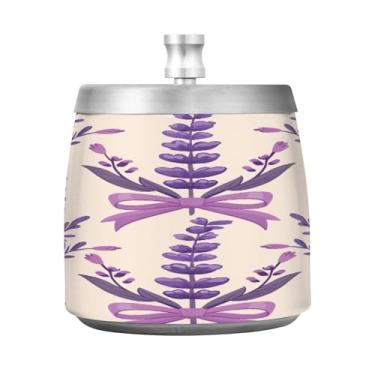Imagem de STAYTOP Lindo cinzeiro de lavanda com tampa, aço inoxidável à prova de vento, sem fumaça, cinzeiro grande para uso ao ar livre para decoração de escritório em casa