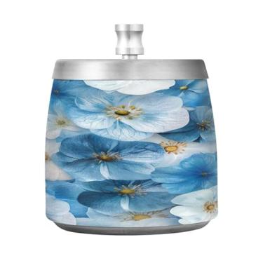 Imagem de STAYTOP Cinzeiro de flor azul com tampa, cinzeiro de aço inoxidável à prova de vento, sem fumaça, cinzeiro grande para uso externo para decoração de escritório em casa