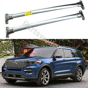 Imagem de YiXi-Partswell 2 peças de rack de teto barras transversais bagageiro de aço inoxidável adequado para Ford Explorer 2020 2021 - prata