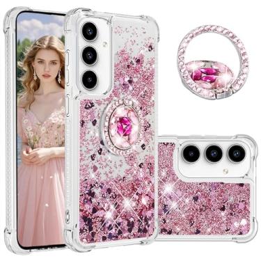 Imagem de Ephoou Capa líquida para Samsung Galaxy A37 para mulheres e meninas, glitter fofo líquido brilhante coração flutuante TPU macio à prova de choque capa com anel de diamante suporte para Galaxy A37/A56
