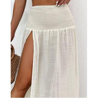 Imagem de Saia Longa Feminina Fenda Lateral Saida de Praia Franzida Elástico Mod